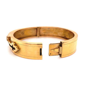 Antique Key Design Seed Pearls Gold Bangle Bracelet Estate Fine Jewelry