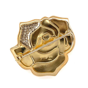 Signed Gio Caroli Diamond 18k Gold Rose Flower Brooch Pin Estate Fine Jewelry