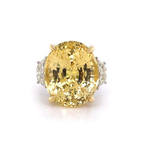 19.98 Carat No Heat Yellow Sapphire Diamond Platinum Ring Estate Fine Jewelry