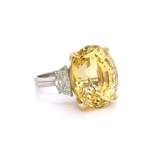 19.98 Carat No Heat Yellow Sapphire Diamond Platinum Ring Estate Fine Jewelry