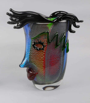 Celebration to Picasso Large Murano Art Glass Abstract Face Vase Mario, Italy