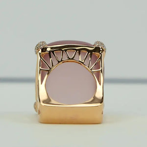 65 Carat Rose Quartz Diamond Gold Statement Cocktail Ring Estate Fine Jewelry