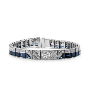 Diamond and Sapphire White Gold Bracelet Estate Fine Jewelry