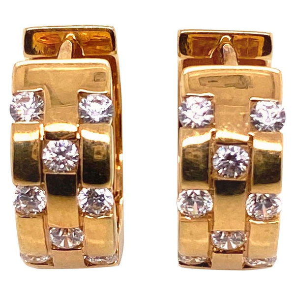 Diamond Huggie Hoop Gold Earrings Estate Fine Jewelry