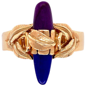 Lapis Lazuli and Sugilite Gold Cocktail Ring Estate Fine Jewelry