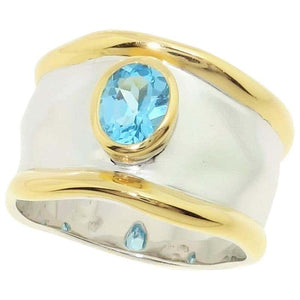 Striking Swiss Blue Topaz Solitaire Cocktail Sterling Silver Ring Fine Jewelry