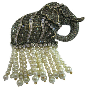 Heidi Daus Elefantastic Swarovski Crystals and Pearl Tassel Elephant Brooch Pin