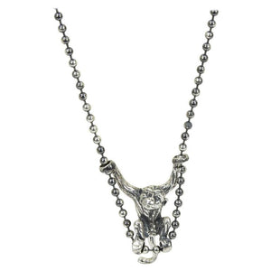 Swinging Sterling Silver Monkey on Long Chain Necklace