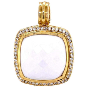 David Yurman Large White Agate and Diamond 18K Gold Pendant Fine Estate Jewelry
