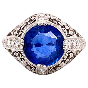 3.10 Carat Sapphire and Diamond Platinum Cocktail Ring Estate Fine Jewelry