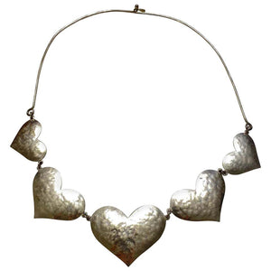 Vintage JEEP COLLINS 5 Heart Sterling Silver Necklace Estate Find