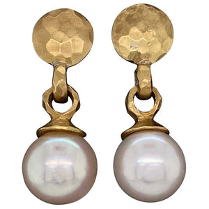 South Sea Pearl Gold Drop Earrings Estate Fine Jewelry