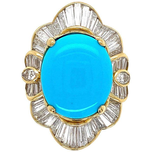 4.60 Carat Turquoise and 2.12 Carat Diamond Cocktail Ring Estate Fine Jewelry
