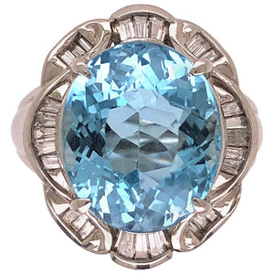 7.20 Carat Aquamarine and Diamond Platinum Cocktail Ring Estate Fine Jewelry