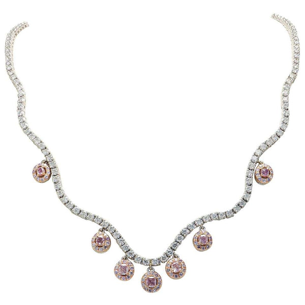 Magnificent Pink Cushion Cut Diamond Platinum and Rose Gold Necklace