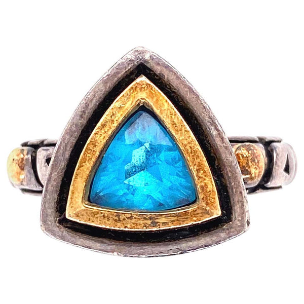 Blue Topaz Trillion Ring Silver and Gold John Atencio Ring Estate Fine Jewelry