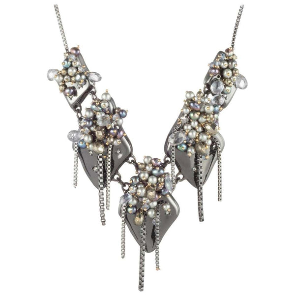 Stunning Peacock Pearl Cluster Necklace by Designer Alexis Bittar