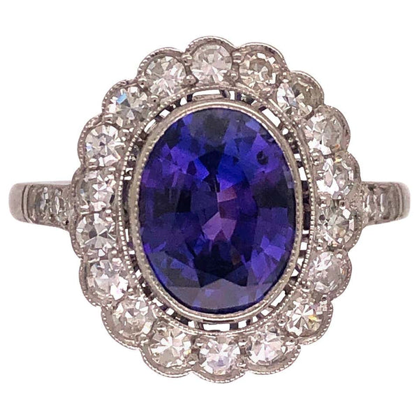 2.11 Ct Purple Sapphire and Diamond Platinum Cocktail Ring Estate Fine Jewelry