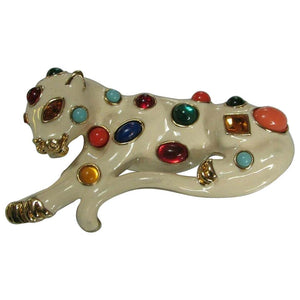 Jaguar Leopard Kenneth Jay Lane Jeweled Enamel Big Cat Designer Brooch Pin KJL