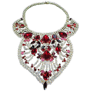 Designer Massive Red Pink and White Ice Rhinestone Necklace by Dominique