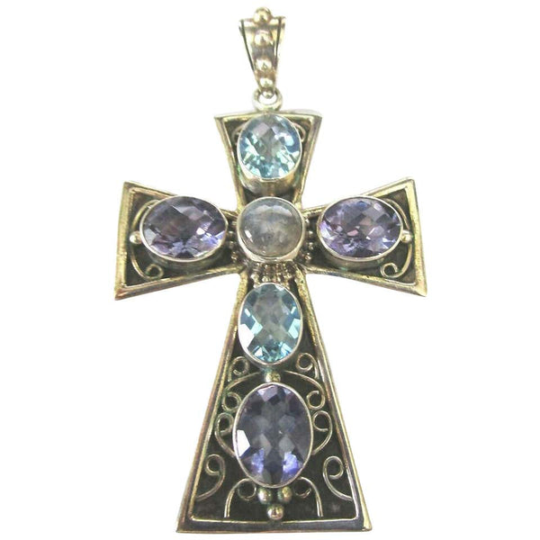 Designer Gemstone Sterling Silver Cross Pendant Necklace by Nicky Butler