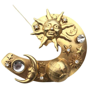 Large Vintage Askew of London Astrological Planet Sun Moon Brooch Pin