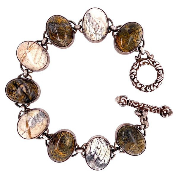 Agate Gemstones Sterling Silver Toggle Clasp Link Bracelet