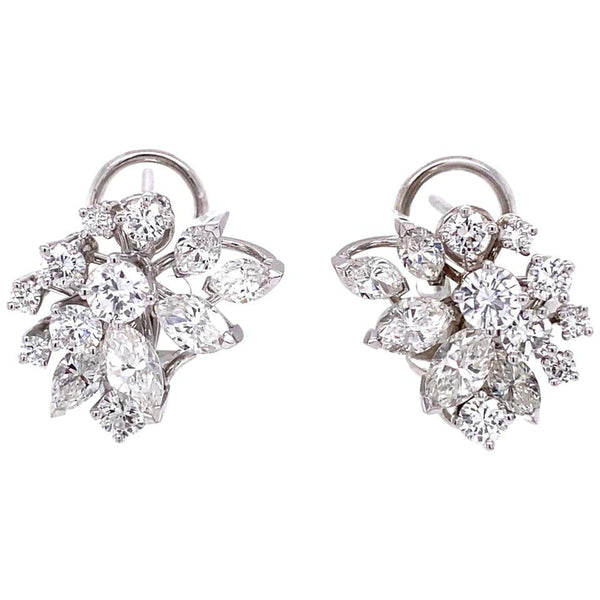 Designer Gubelin 2.70 Carat Diamond Gold Cluster Earrings Estate Fine Jewelry