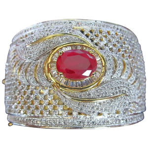 Couture Sparkling Ice CZs Genuine Ruby Reversible Statement Cuff Bracelet