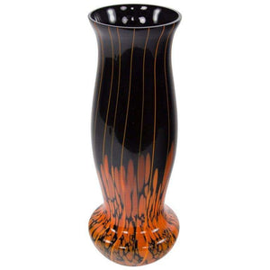 Large Black and Orange Retro Art Glass Vase Estate Find, circa 1940s
