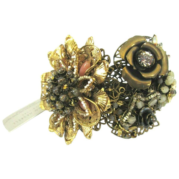 Designer Miriam Haskell Rhinestone Elaborate Flower Clamper Bracelet