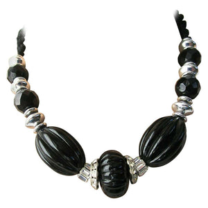 LANVIN Vintage Black Melon Lucite Beads and Sparkling Ice Rhinestone CZ Necklace