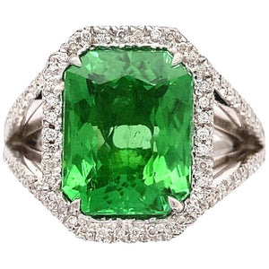 6.00 Carat Green Paraiba Tourmaline Diamond Platinum Ring Estate Fine Jewelry