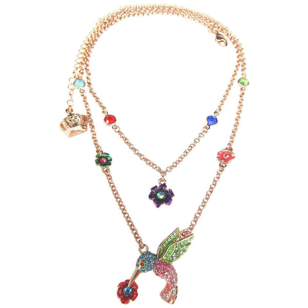 Designer Butler & Wilson of London Flower and Hummingbird Crystal Chain Necklace