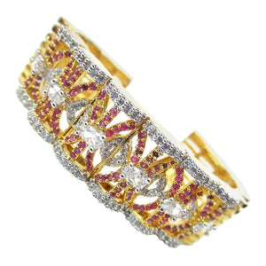 Genuine Rubies and Sparkling Ice Crystal CZ Gilt Cuff Bracelet
