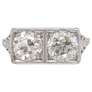 2.10 Carat Old European Cut Double Diamond Platinum Ring Estate Fine Jewelry