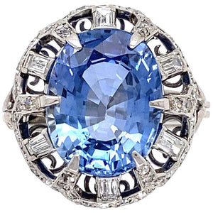 6.71 Carat Ceylon Sapphire Diamond Platinum Ring Estate Fine Jewelry GIA