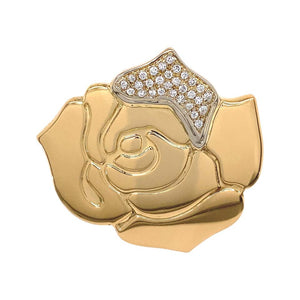 Signed Gio Caroli Diamond 18k Gold Rose Flower Brooch Pin Estate Fine Jewelry