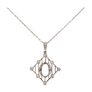 Australian Crystal Opal Diamond Art Deco Platinum Necklace Estate Fine Jewelry