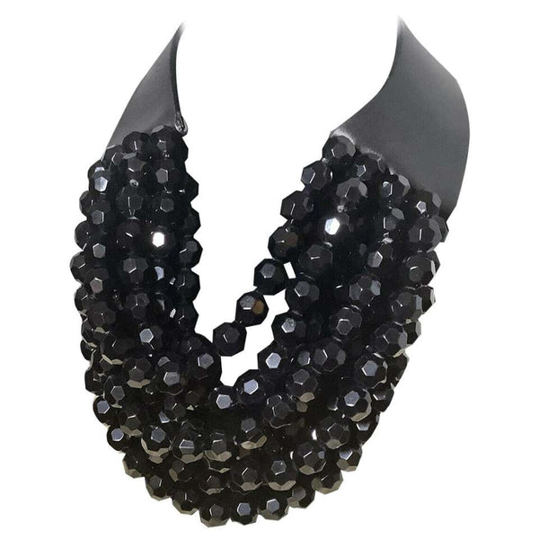 Designer Signed Fairchild Baldwin NYC Bella Black Jet Beads Necklace