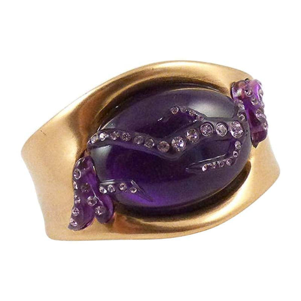 Designer Signed Oscar de La Renta Faux Purple Amethyst Cuff Bracelet