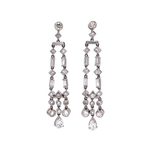 Awesome Diamond Chandelier Platinum Drop Earrings Estate Fine Jewelry