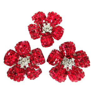 Designer Signed Foxey Boutique Sparkling Red Crystal Flower Brooch and Earrings