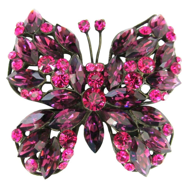Signed Giorgio Armani Designer Pink and Purple Crystal Butterfly Brooch Pin