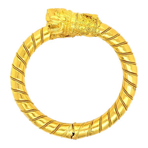 Lalaounis Ornate Double Dragon Gold Bangle Bracelet Estate Fine Jewelry