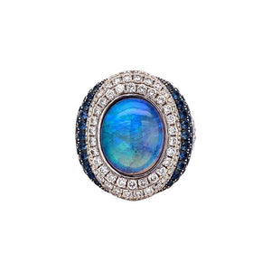 5 Carat Opal Sapphire and Diamond Gold Ring Estate Fine Jewelry