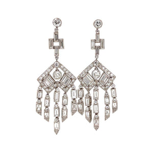 Diamond Chandelier Platinum Drop Earrings Estate Fine Jewelry