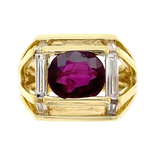 2.5 Carat Ruby No Heat GIA and Diamond Jose Hess Gold Ring Estate Fine Jewelry