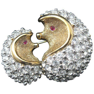 Delightful Mama and Baby Hedgehog Faux Diamond Statement Brooch Pin