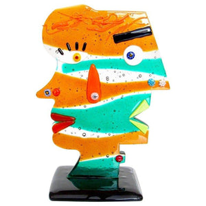 Murano Artist Signed Two Face Art Glass Sculpture Tribute to Picasso